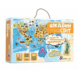 Настольная игра Умняшка "Интересный мир" с многоразовыми наклейками 83 шт укр КП-006 KP-006