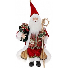 Декоративний Санта в червоно-зеленому кольорі з посохом і подарунками 45см BonaDi DP219436