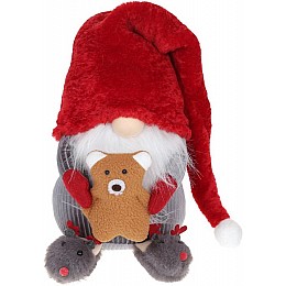Декоративная игрушка Гномик с медведем 72см красный с серым BonaDi DP219344