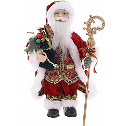 Декоративний Santa в червоно-зеленому кольорі з посохом і подарунками BonaDi 30см DP219435