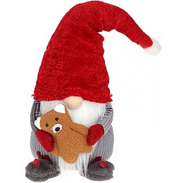 Декоративна іграшка Гномик з ведмедем 55 см червоний з сірим BonaDi DP219343