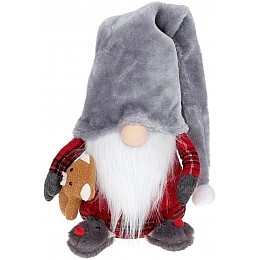 декоративная игрушка Гномик с медведем 71 см серый с красным BonaDi DP219346