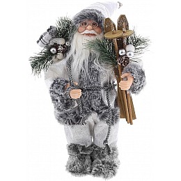 Декоративний Санта в сірому кольорі з лижами і подарунками BonaDi 30 см DP219413