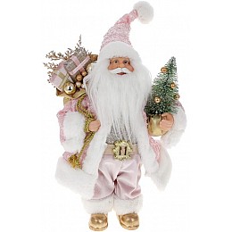 Декоративный Santa в серебристо-розовом цвете с елкой и подарками BonaDi 30см DP219427