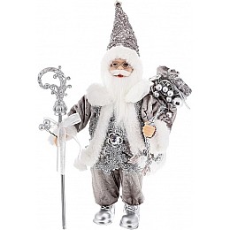 Декоративний Santa в кольорі срібло з посохом і подарунками BonaDi 30см DP219423