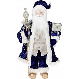 Новорічна фігурка Санта з посохом 60см (плюшева іграшка), синя з шампанським Bona DP73704