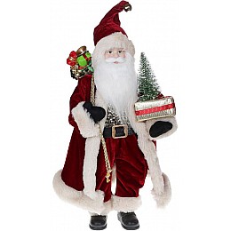 Новорічна фігурка Санта з ялинкою 46см (плюшева іграшка), з LED підсвічуванням, бордо Bona DP73703