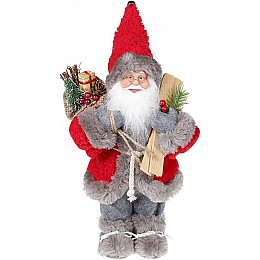 Новорічна фігурка Санта з лижами 30см (плюшева іграшка), червона з сірим Bona DP73681