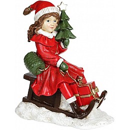Декоративна статуетка Дівчинка з ялинкою на санках 19х11х22см, червоний Bona DP73668