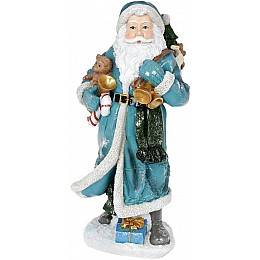 Новорічна фігурка Санта з дзвіночками 21х18.5х45см, бірюза з сріблом Bona DP73724