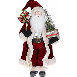 Новорічна фігурка Санта з ялинкою 60см (плюшева іграшка), з LED підсвіткою, бордо Bona DP73702