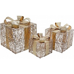 Декоративна композиція - 3 коробки 15х20см, 20х25см, 25х30см з LED-підсвічуванням, шампанське з золотом BonaDi DP69606