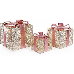 Декоративна композиція - 3 коробки 15х20см, 20х25см, 25х30см з LED-підсвіткою, шампань з рожевим BonaDi DP69601