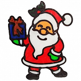 Силіконова наклейка на скло "Санта Клаус тримає подарунок" Bambi 13-63-02 20 х 15 см