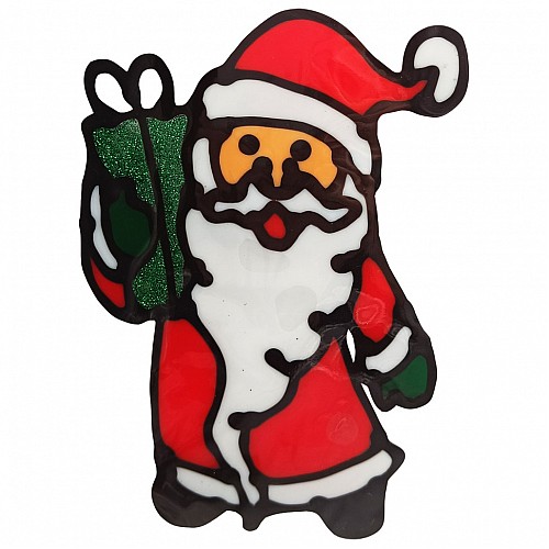 Силіконова наклейка на скло "Санта Клаус з подарунком" Bambi 13-61-02 15 х 10 см
