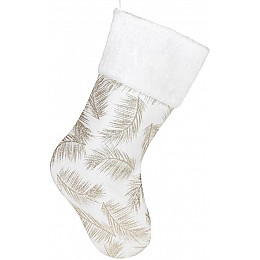 Декоративний носок для подарунків Хвоя білий з золотом Bona DP69569