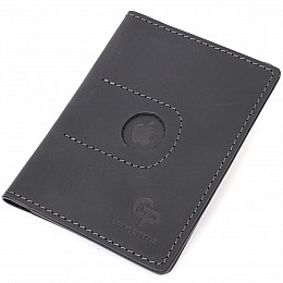Кожана обкладинка на паспорт з тримачем для Apple AirTag GRANDE PELLE 11620 Чорний