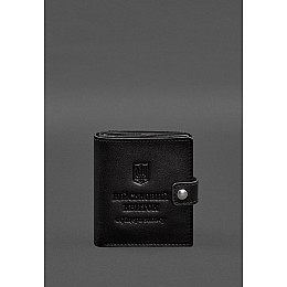 Кожана обкладинка-портмоне для військового квитка офіцера запасу (широкий документ) Чорна BlankNote