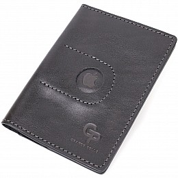 Кожана обкладинка на паспорт з тримачем для Apple AirTag GRANDE PELLE 11622 Чорний