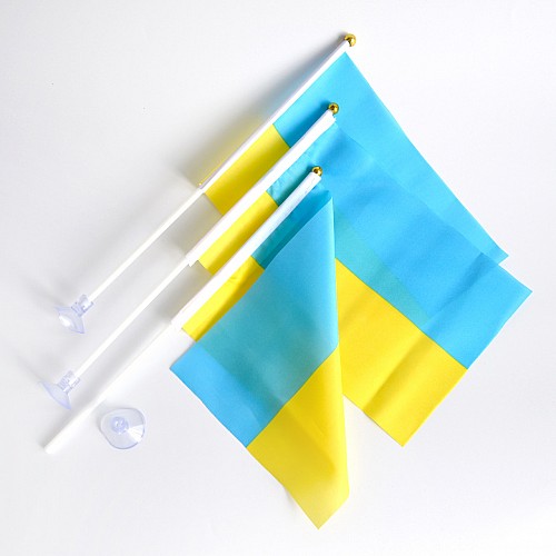 Флаг України набір з 3-х штук поліестер BookOpt 14*21 см на паличці з присоскою