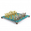 Шахматы "Manopoulos" Греко-римские, латунь, деревянный футляр, цвет доски бирюзовый, размер 44х44см (S11TIR)
