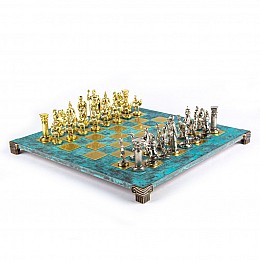 Шахматы "Manopoulos" Греко-римские, латунь, деревянный футляр, цвет доски бирюзовый, размер 44х44см (S11TIR)