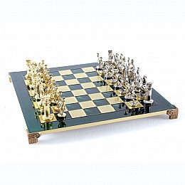 Шахматы "Manopoulos" Греко-римськие, латунь, деревянный футляр, цвет доски зеленый, размер 44х44см (S11GRE)