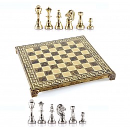Шахи Manopoulos Classic Metal Staunton шаховий набір з золотим і срібним бронзовими фігурами Cheі 36х36 см (S34MBRO)