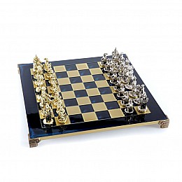 Шахматы Manopoulos «Мушкетеры», латунь, деревянный футляр, цвет доски синий, размер 44х44см (S12BLU)