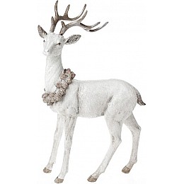 Статуэтка Белый олень с венком из шишек 34.5 см Bona DP42240