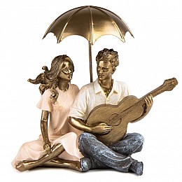Фігурка декоративна Lefard Lovers під парасолем 17x18x11 см Золотистий (AL186620)