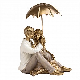 Фігурка декоративна Lefard AL186618 Lovers under an umbrella 17x14x13 см Золотистий