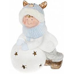 Фігура керамічного Малюка в шапці оленя на сніжку 435 см з LED-підсвіткою Bona DP43077