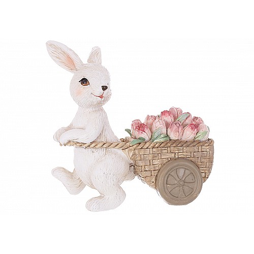 Фігурка інтер'єрна Кролик з тюльпанами 11x5x12 см BonaDi