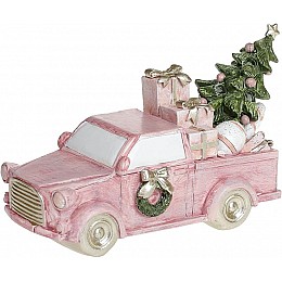 Статуетка Рожевий автомобіль з ялинкою з LED підсвіткою 15х6х9см DP69454 BonaDi
