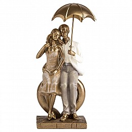 Фігурка декоративна Lefard Lovers під парасолем 26x13x10 см Золотистий (AL186621)