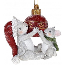 Фігурка підвісна декоративна Шарик і мишки 7 см сірий з червоним Bona DP113877