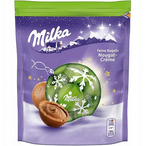 Новогодние конфеты Milka Bonbons Feine Kugeln Nougat-Creme 90 g