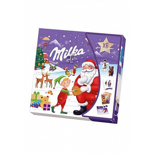 Шоколадний адвент календар Milka Christmas Friends з пазлами та наклейками 143г