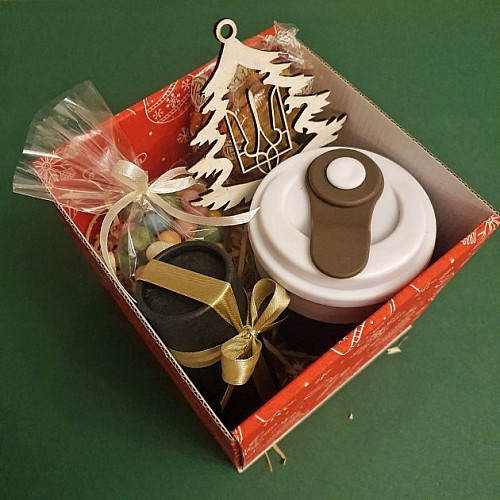 Новорічний кавовий подаруковий набір з термостаканом "Coffee to go"