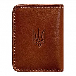 Шкіряна обкладинка для прав або id-паспорта 4.1 з гербом України (світло-коричнева)