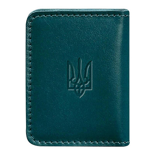 Шкіряна обкладинка для прав або id-паспорта 4.1 з гербом України (зелена)