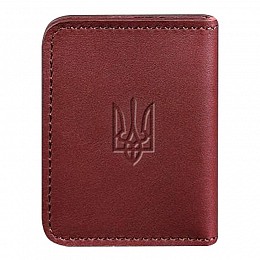 Шкіряна обкладинка для прав або id-паспорта 4.1 з гербом України (бордова)