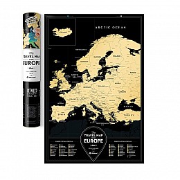 Черная скретч-карта Европы Travel Map Black Europe (английский язык) в тубусе