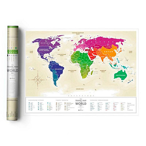 Скретч-карта світу Travel Map Gold (російська мова) в тубусі