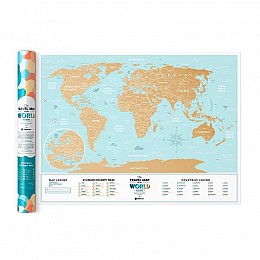 Скретч-карта мира Travel Map Holiday Lagoon World (английский язык) в тубусе