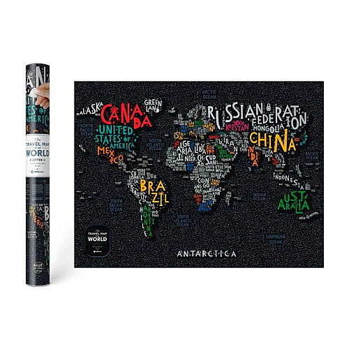 Скретч-карта світу Travel Map Letters World (англійська мова) в тубусі