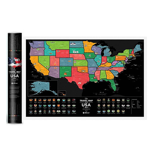 Скретч-карта світу США Travel Map of the USA Black (англійська мова) в тубусі
