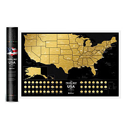 Скретч-карта мира США Travel Map of the USA Black (английский язык) в тубусе