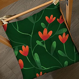 Подушка на стілець із зав'язками «Квіти на зеленому фоні»
